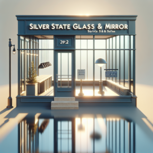 Realistic glass installation with aluminum frame and silicone seams for storefront or gym.