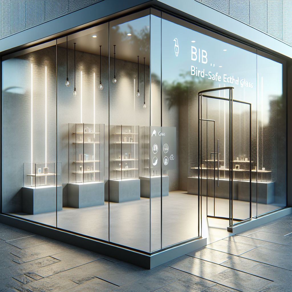 Photo-realistic etched bird-safe glass installation in storefront, enhancing safety and aesthetic appeal. Ideal for Las Vegas properties.