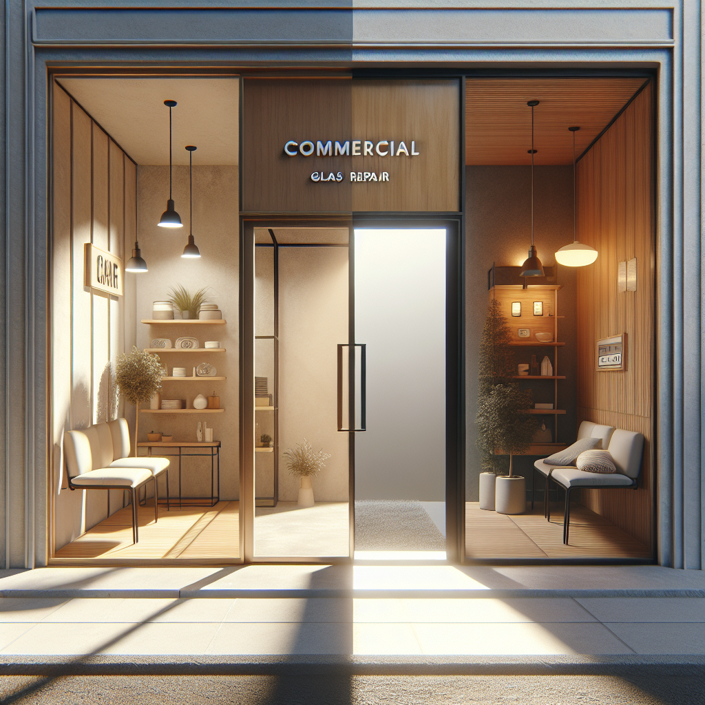 Photo-realistic glass storefront installation with tempered glass, silicone seams, aluminum frame, and stunning realism.