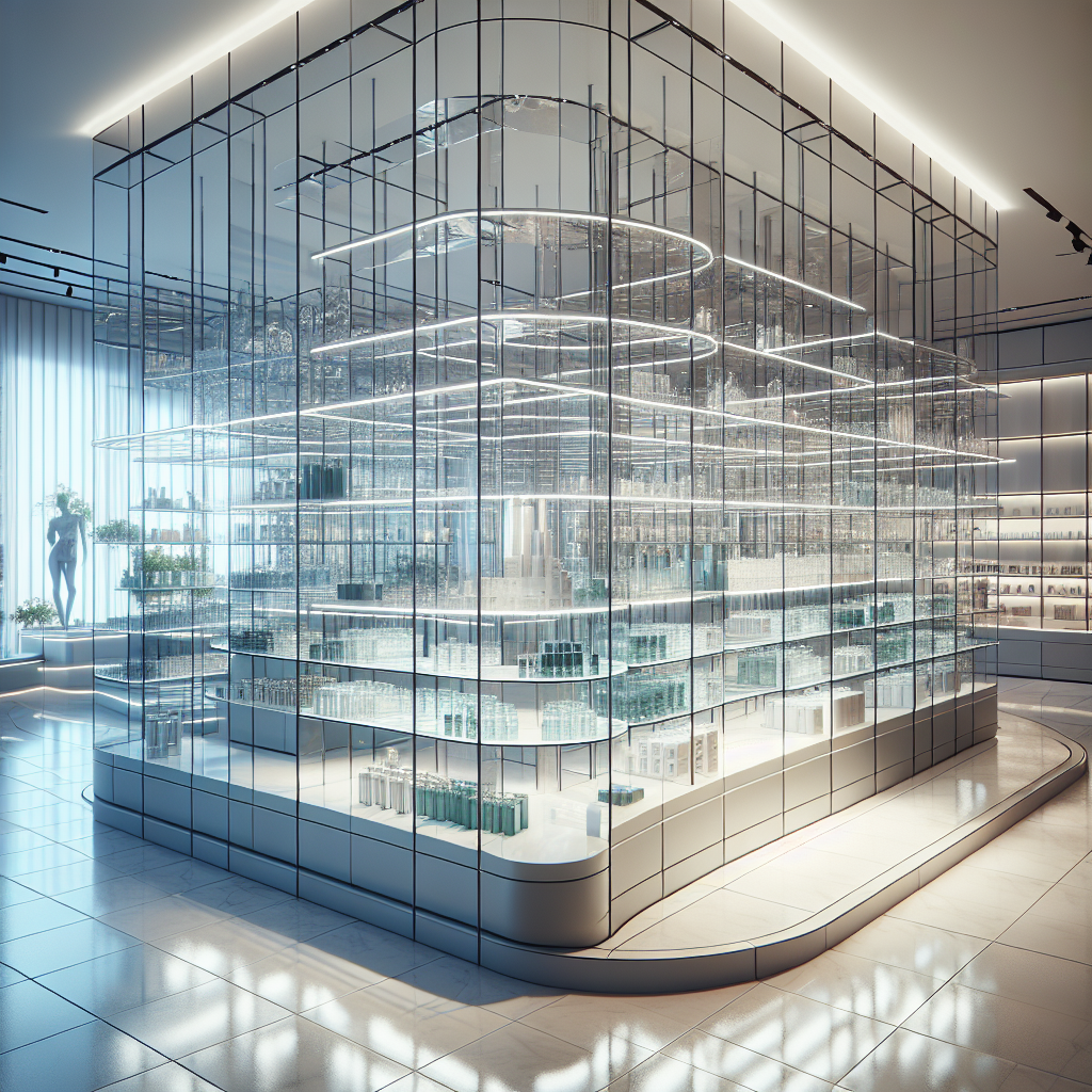 Stunning, photo-realistic glass shelving installation in Las Vegas retail space. Reflective, durable, and customizable for your business.