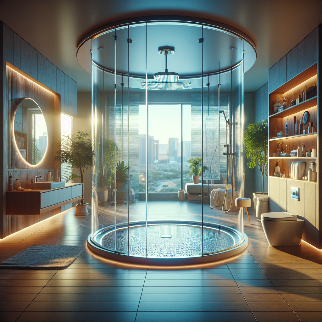 Luxurious, photo-realistic glass shower installation with heat-resistant coatings.