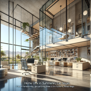 Sleek, transparent frameless glass partitions with silicone seams and aluminum frame offer elegance and natural light in Summerlin, Las Vegas.