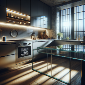 Sleek and modern heat-resistant glass backsplash installation in a contemporary Las Vegas kitchen.
