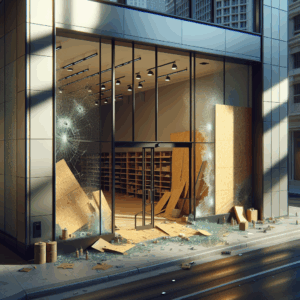 Photo-realistic glass installation at Silver State Glass & Mirror with silicone seams and aluminum frame, reflecting light in a storefront setting.