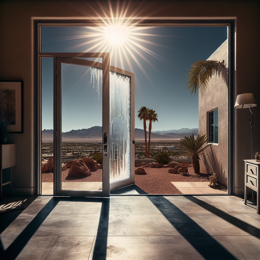 Realistic glass door installation in a modern storefront.