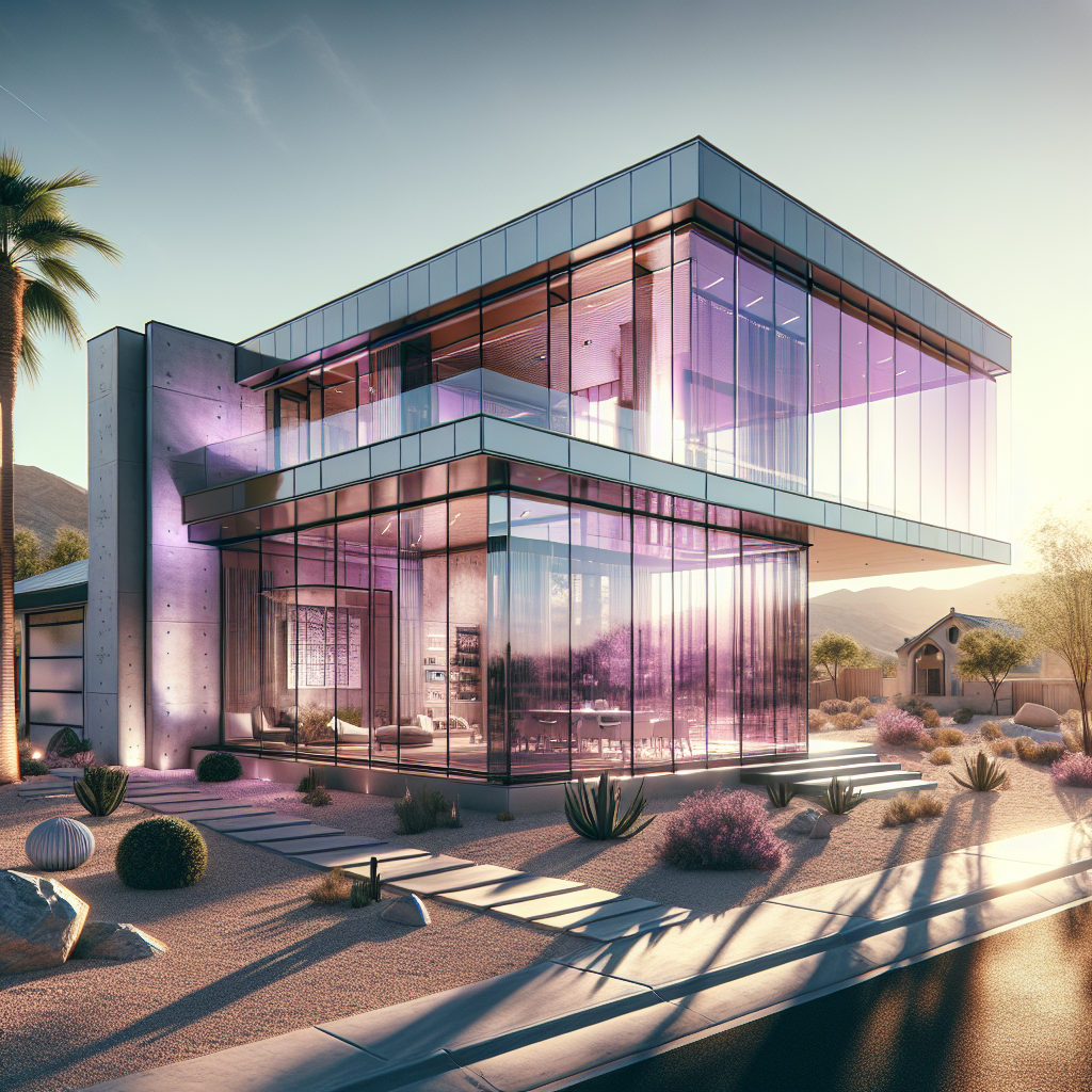 Photo-realistic glass installation reflecting light, featuring silicone-seamed tempered glass and aluminum frame.