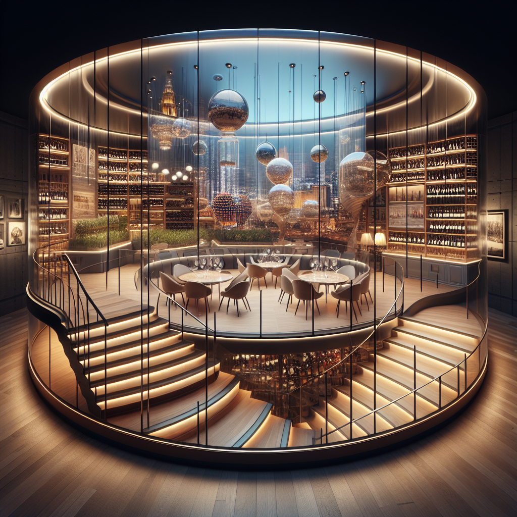 Photo-realistic glass wine room deck railing with stunning reflections and visibility, enhancing style and safety.