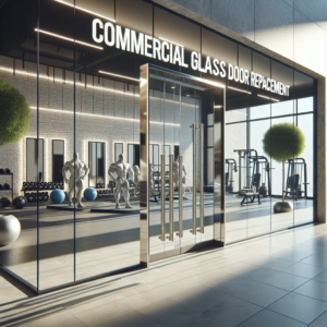 Photo-realistic glass business storefront installation with aluminum frame and clean silicone seams.
