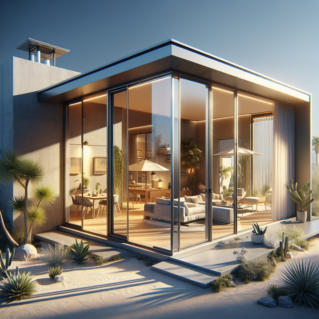 Photo-realistic heat-resistant glass sliding door installation. Enhances views while maintaining energy efficiency and comfort.