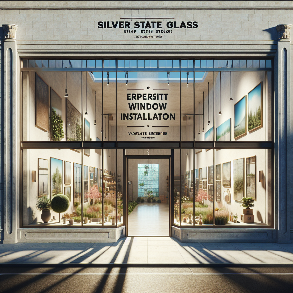 High-quality glass storefront installation with aluminum frames and realistic reflections.