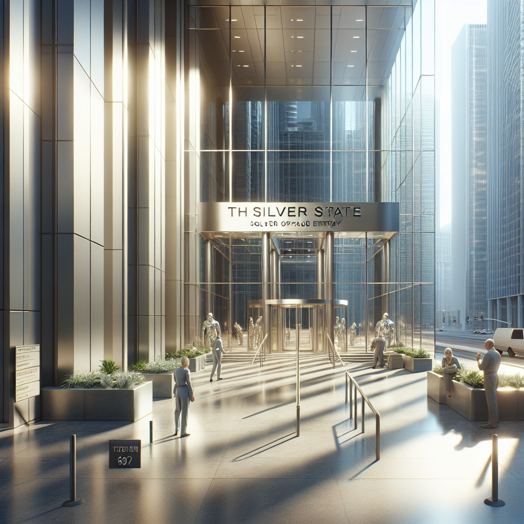 Photo-realistic glass installation in modern office lobby with tempered glass, silicone seams, and aluminum frame. Stunning reflections and natural light.