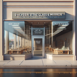 Photo-realistic glass storefront installation with aluminum frames and silicone seams, reflecting natural light in 89084 North Las Vegas.