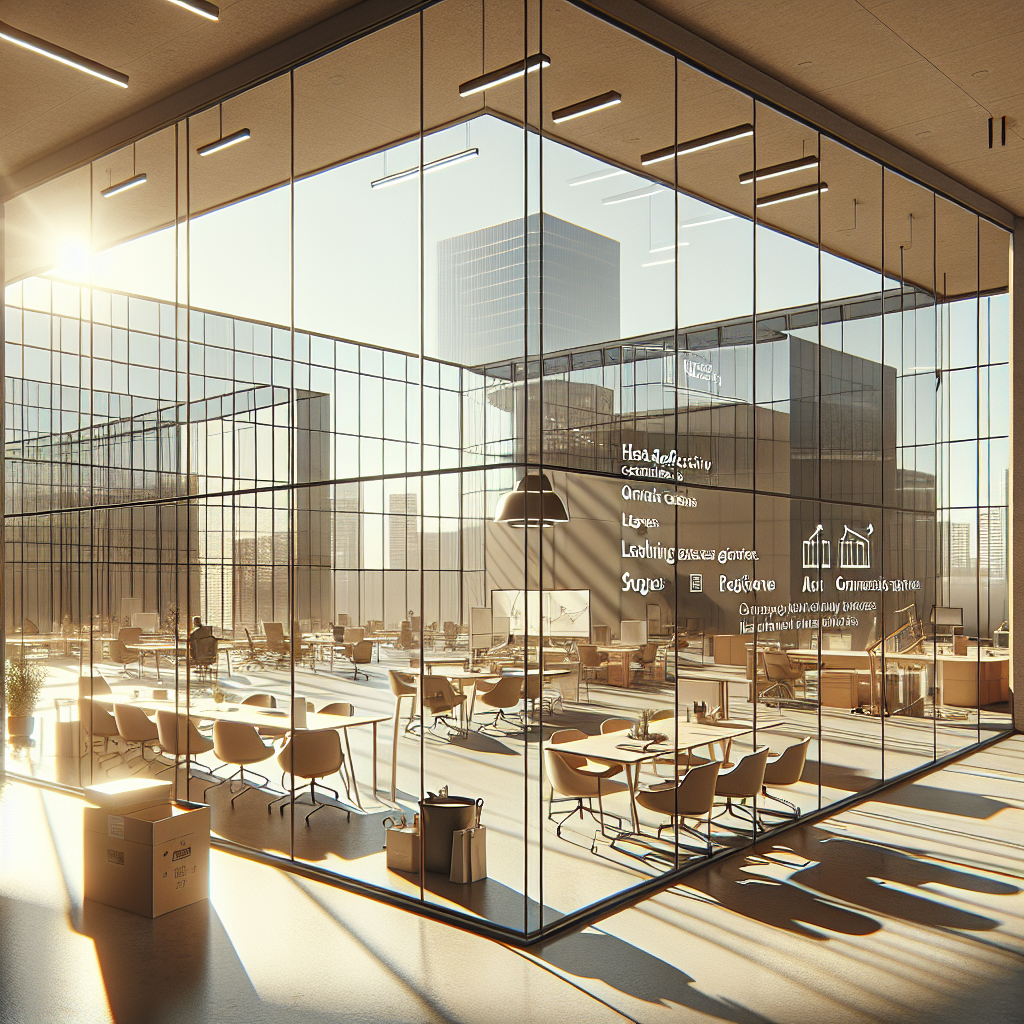 Premium heat-reflective commercial glass screens with realistic reflections and sleek aluminum frames. Ideal for Las Vegas storefronts and office environments.