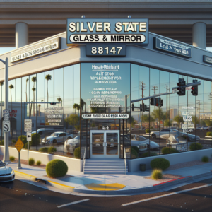 Contemporary, photo-realistic glass installation with aluminum framing for commercial spaces in Las Vegas.