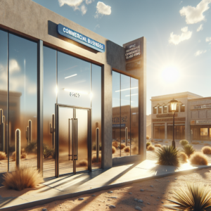 Realistic glass storefront installation with aluminum frame.