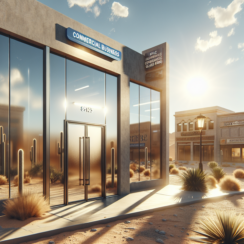 Realistic glass storefront installation with aluminum frame.