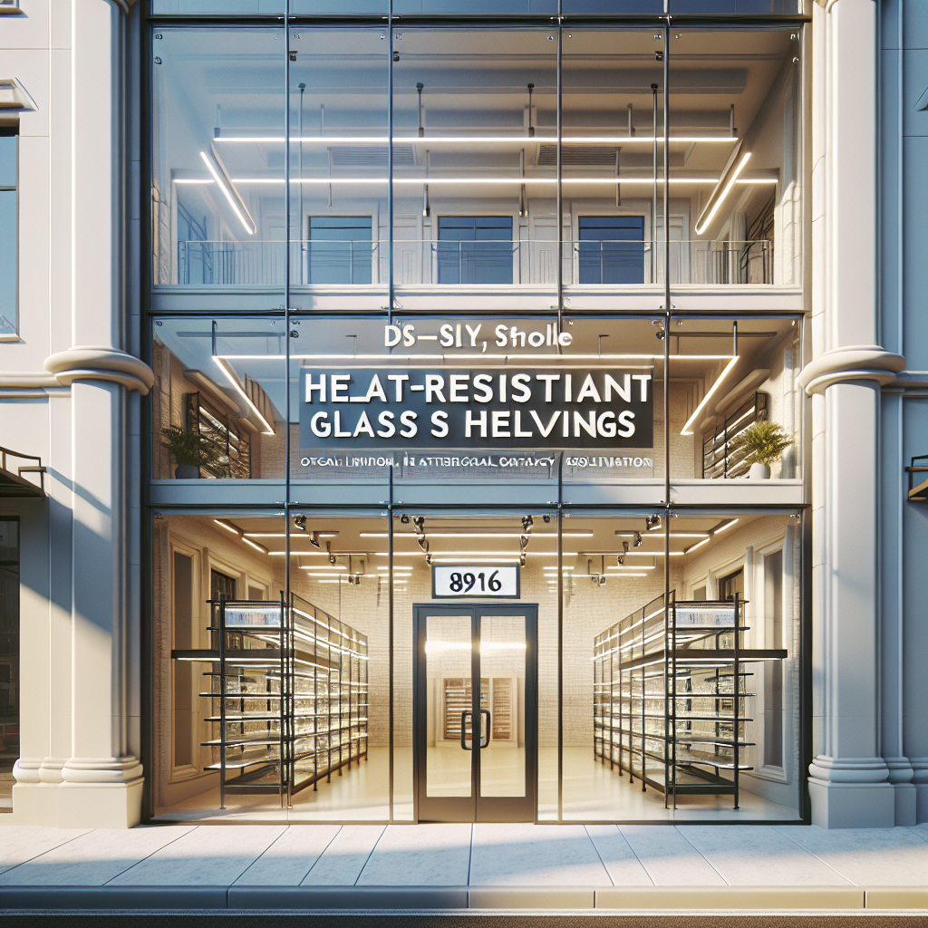Custom glass shelving installation in modern Las Vegas storefront with tempered glass and aluminum frame, reflecting natural light.