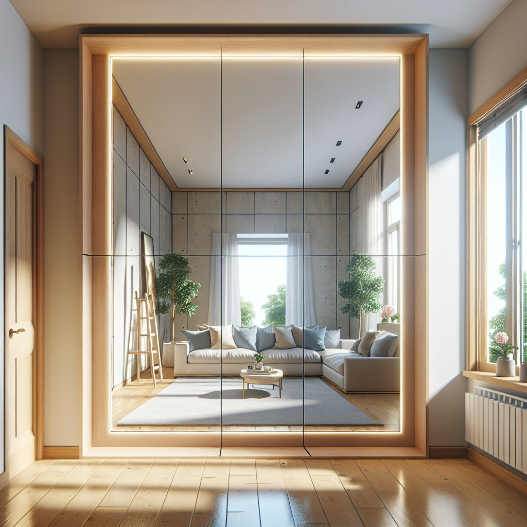 Photo of a heat-resistant, oversized custom mirror installation reflecting natural light.
