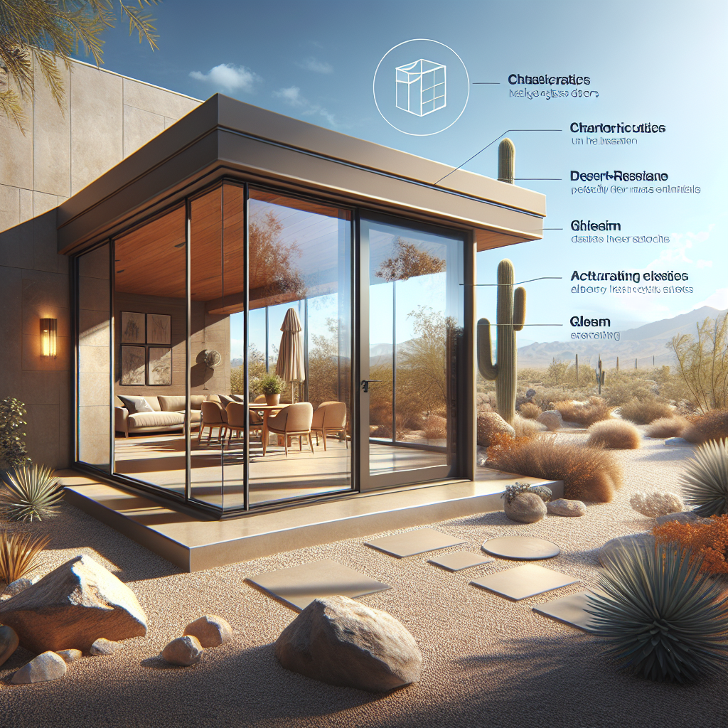 High-quality, heat-resistant patio glass doors in realistic desert environment with aluminum frames.