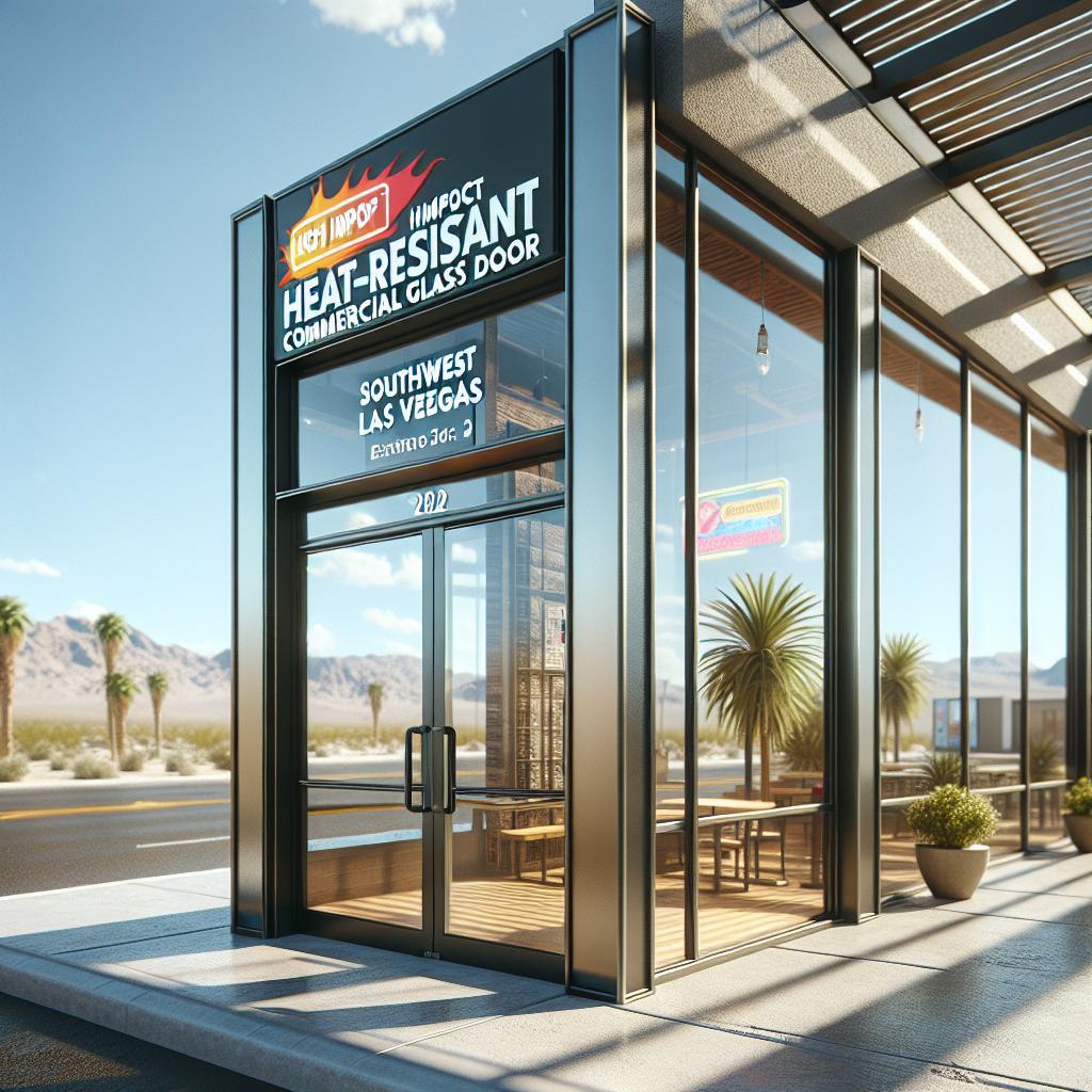 Photo-realistic glass installation with aluminum frame and tempered glass, reflecting light in a storefront environment.