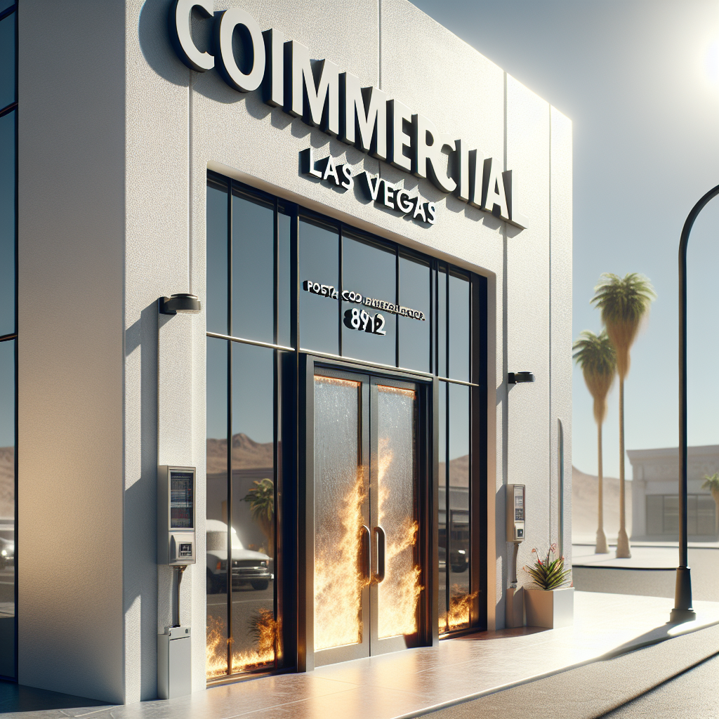 Photo-realistic glass installation depicting reflections and light in commercial storefront environment with tempered glass and aluminum frame.