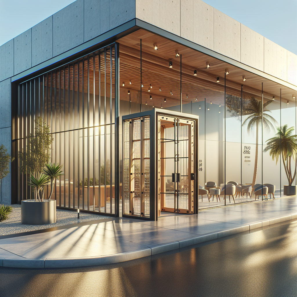 A photo-realistic glass installation in a modern gym with floor-to-ceiling glass barn doors.
