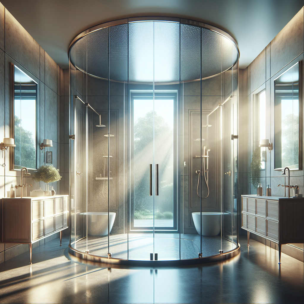 Luxurious and realistic glass shower installation with aluminum frame and silicone seams for a modern bathroom retreat.