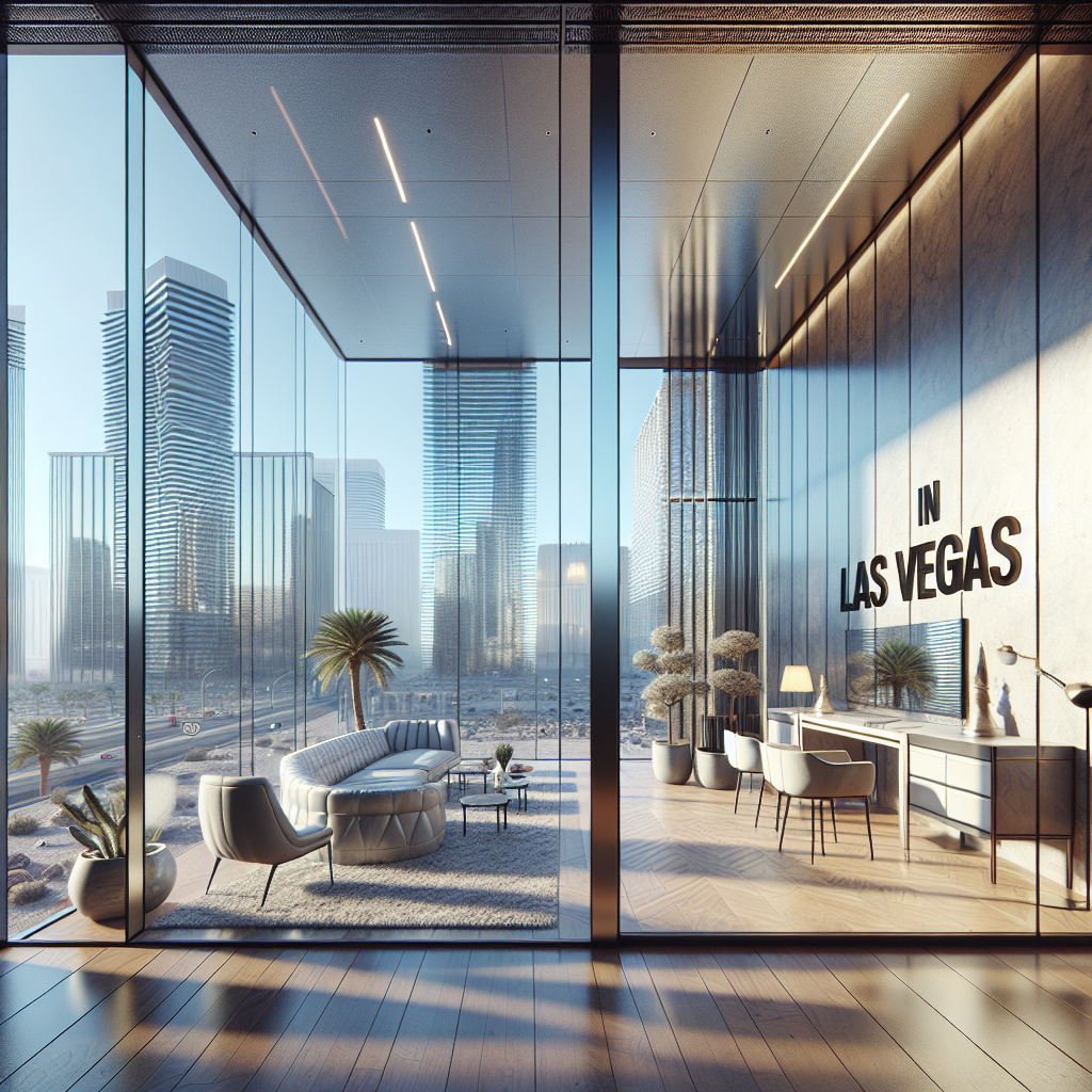 Realistic, clear, mirror wall panels reflect light in a storefront. Tempered glass with silicone seams and aluminum frame.