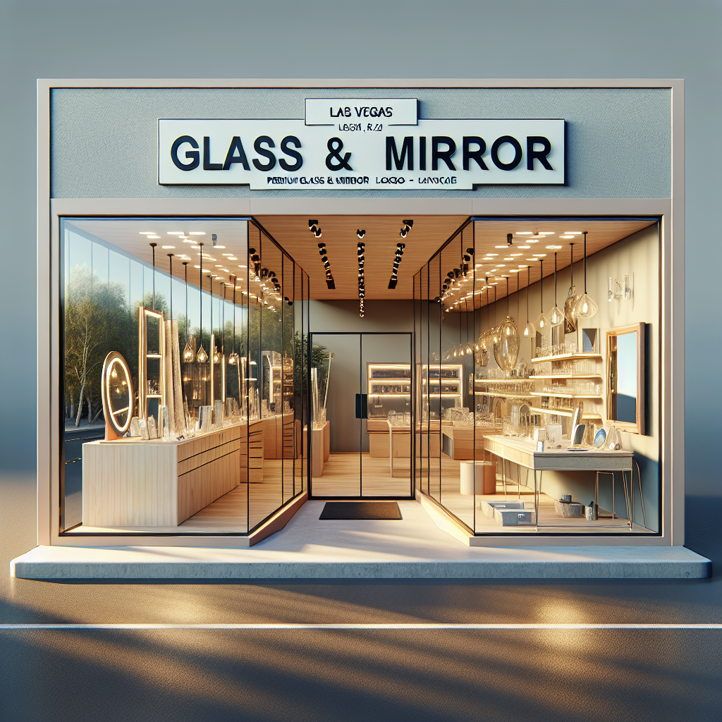 Photo-realistic glass installation with aluminum frame and tempered glass, reflecting light in a storefront environment.