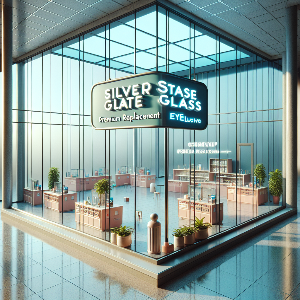 Realistic glass installation with aluminum frame and silicone seams in a storefront.