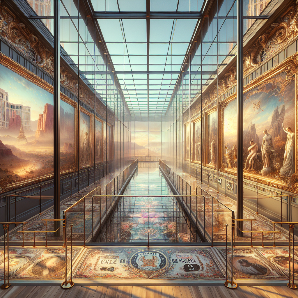 Photo-realistic tempered glass installation with aluminum frame and silicone seams reflects light in urban environment.