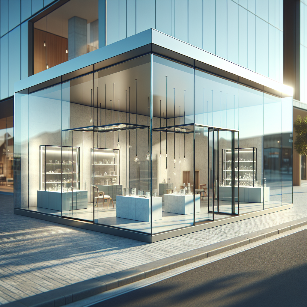 Photo-realistic glass storefront installation with tempered glass, aluminum frame, and expert silicon seams.