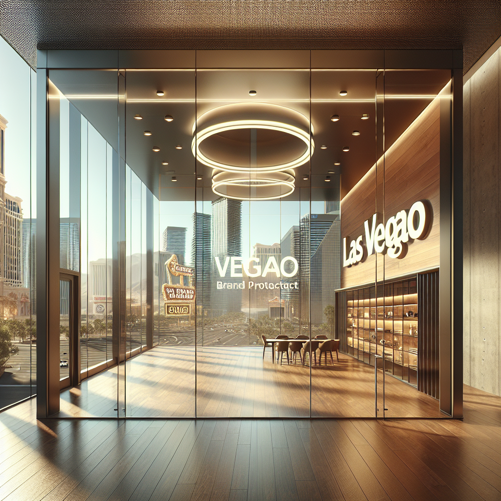 Realistic glass business logo on storefront window with reflective surface and professional installation. Tempered glass, silicone seams, aluminum frame.