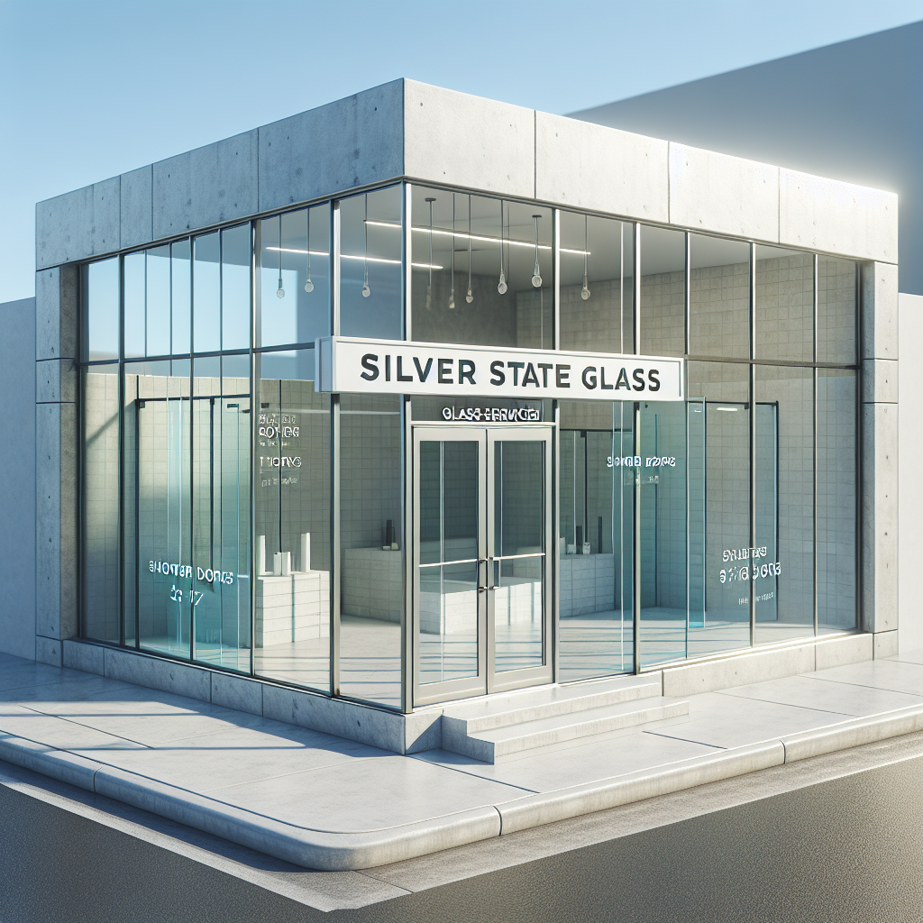 Stylish and safe shower door made of tempered glass and aluminum frame, with realistic reflections and natural light.
