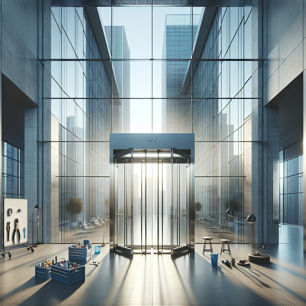 =Commercial glass door repair, Las Vegas, fast service after desert windstorm.