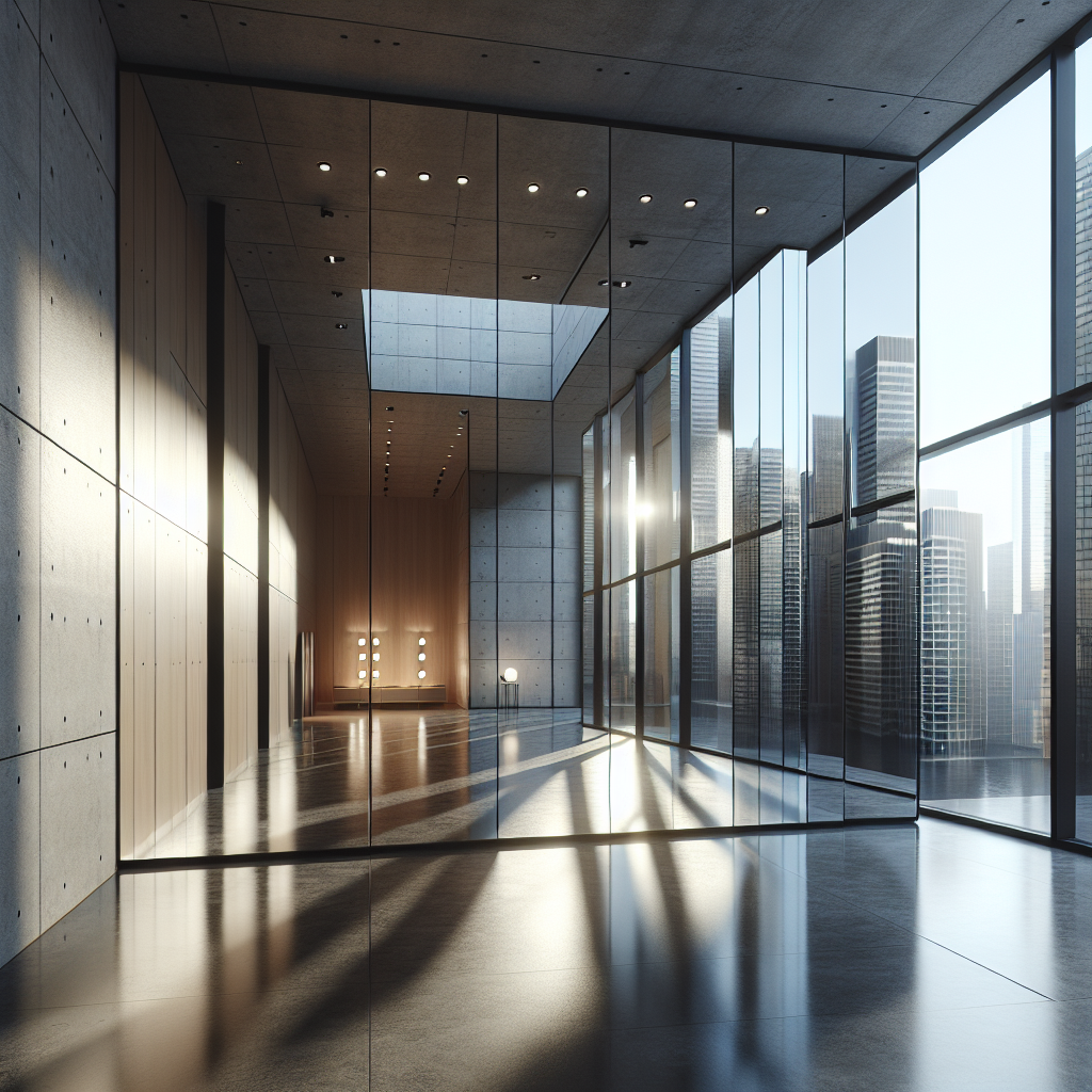 =Image: Custom mirror wall installation in 89121, glass cutting equipment in background