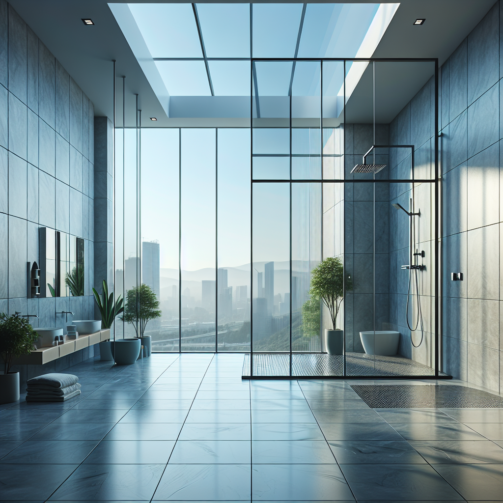 =Frameless shower enclosure installation in bathroom.