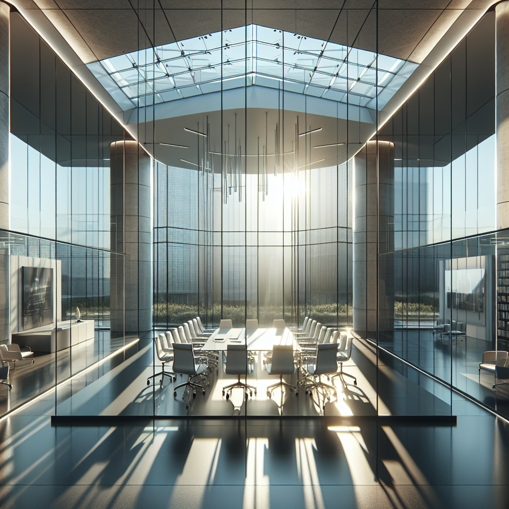 =Glass conference room design and installation in modern space.