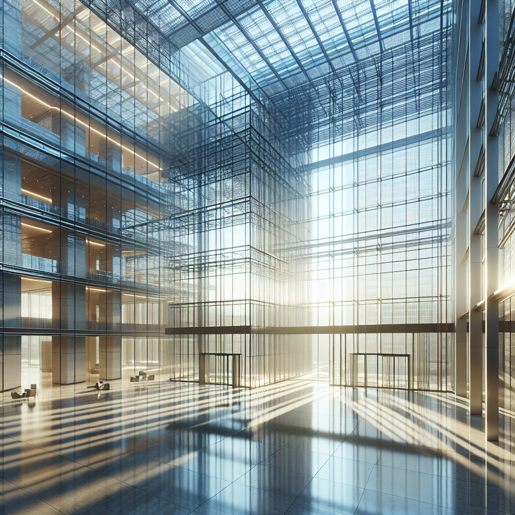 =Glass curtain wall installation for commercial building.
