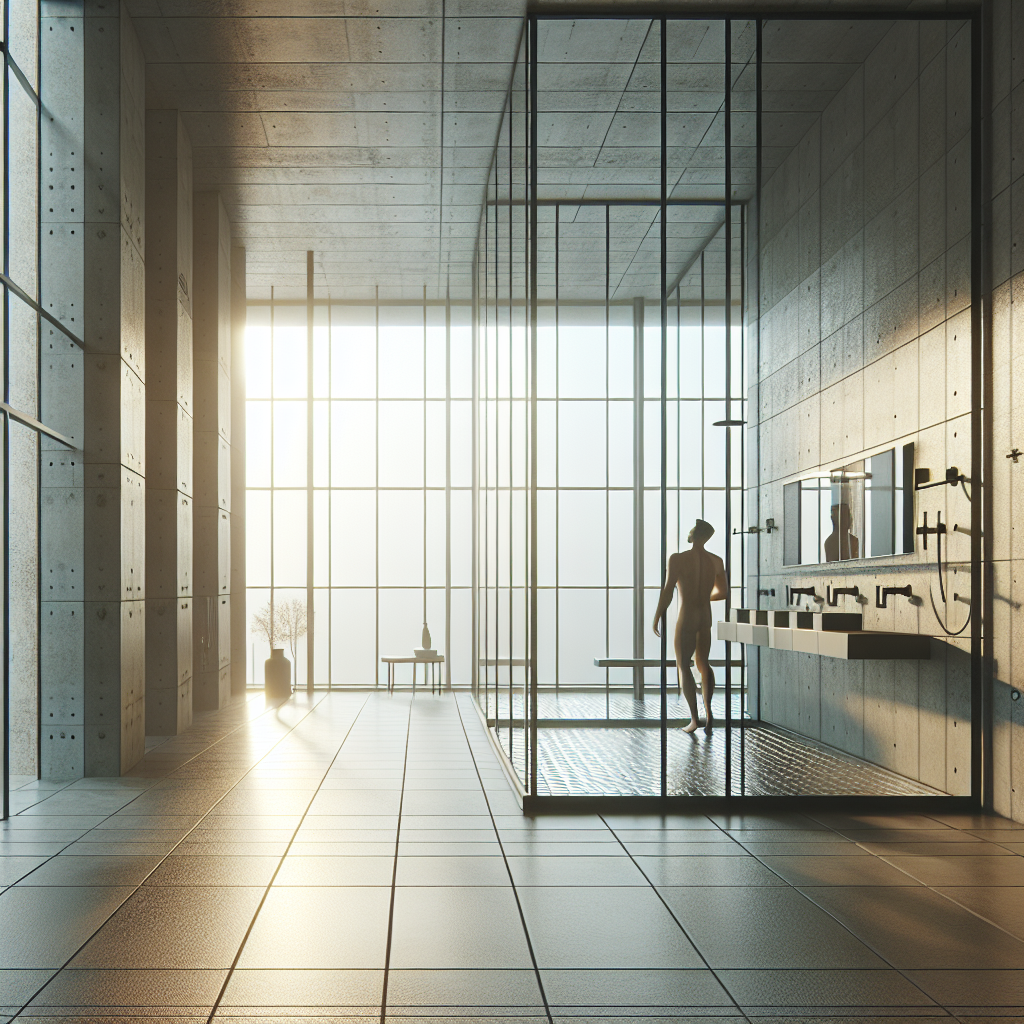 =Semi-frameless shower door installation in modern bathroom