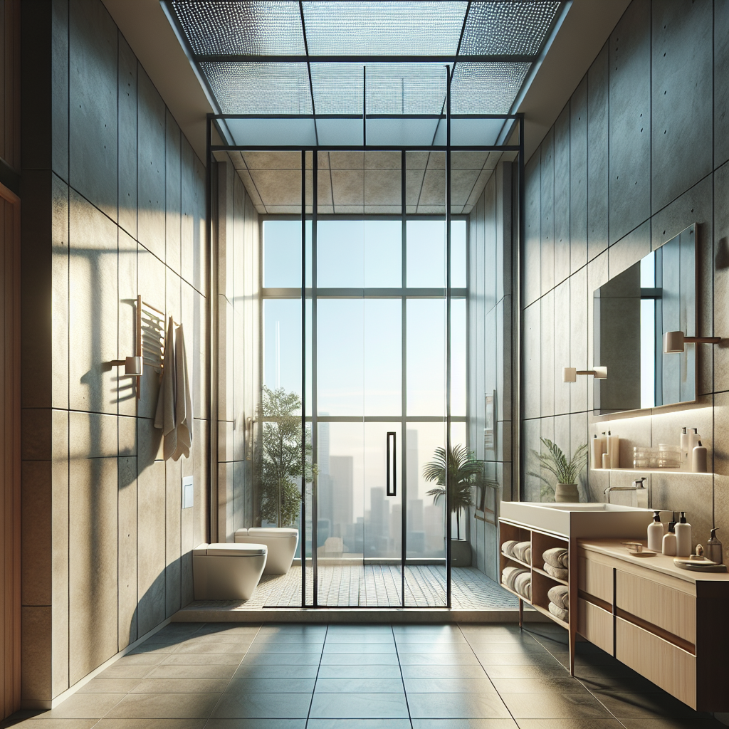 =Semi-frameless shower door installation in contemporary bathroom.
