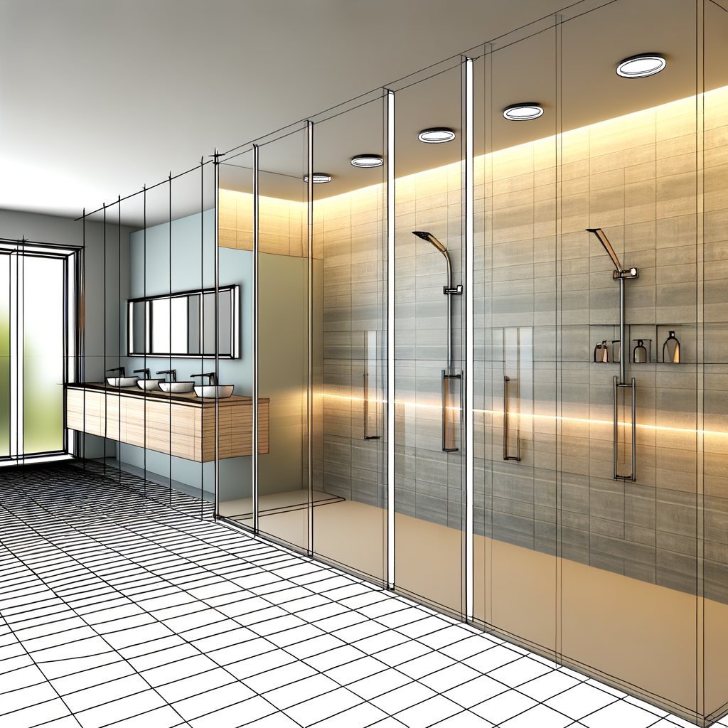 =Glass shower door in modern bathroom