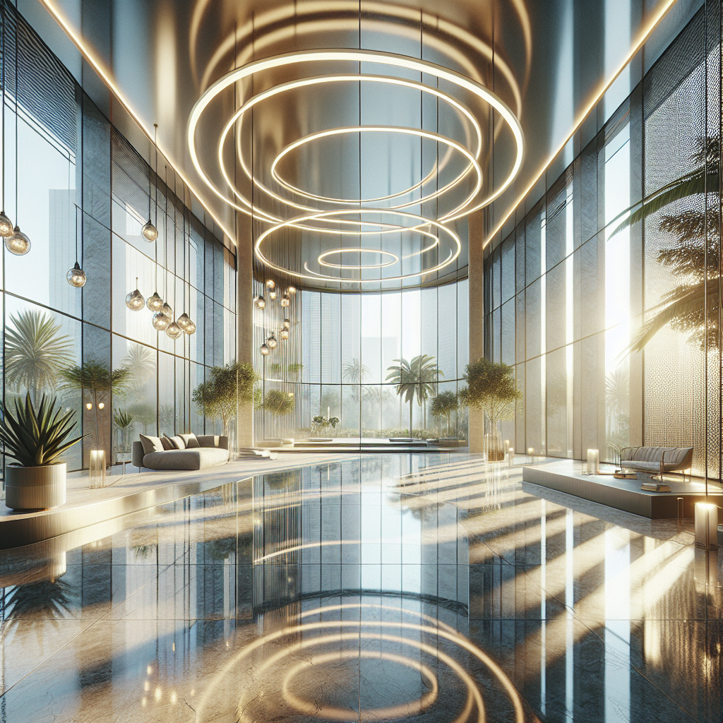 =Glass walls in modern building, allowing lots of natural light.