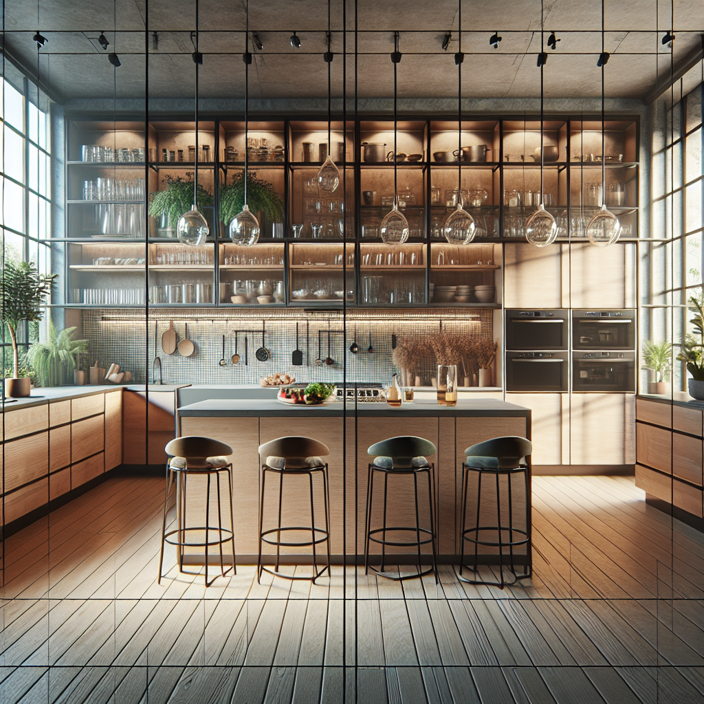 =Sleek glass backsplash panel in modern kitchen.