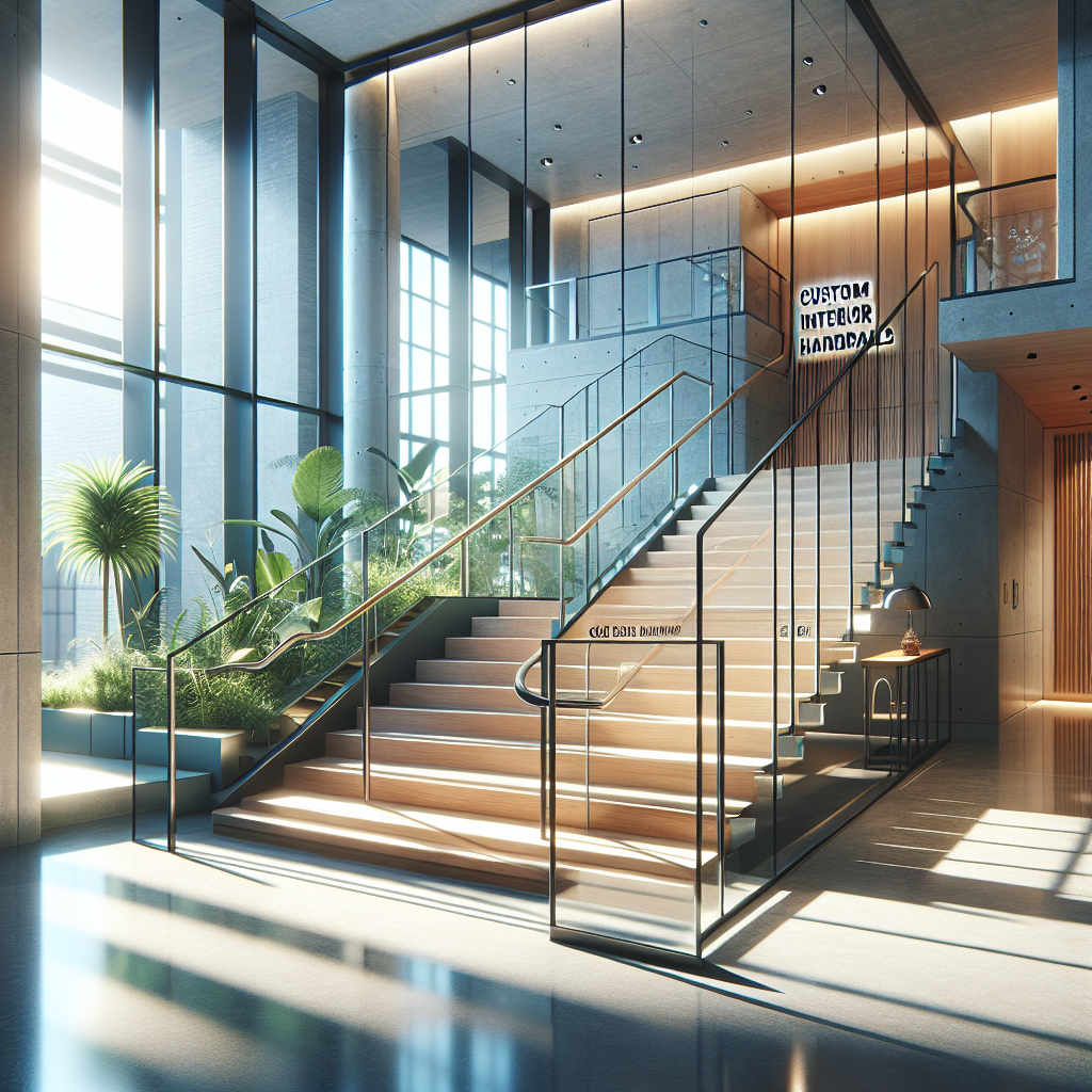 =Custom interior glass handrails in residential setting with open floor plan.