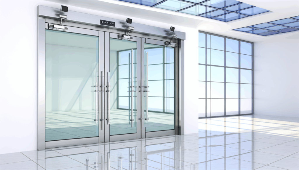 =Image of a door closer being repaired on a commercial door.
