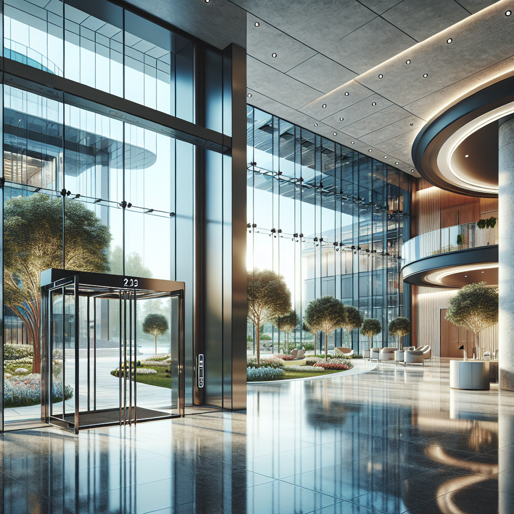 =Fire-rated glass door with metal frame and handle, clean and without visible damage.