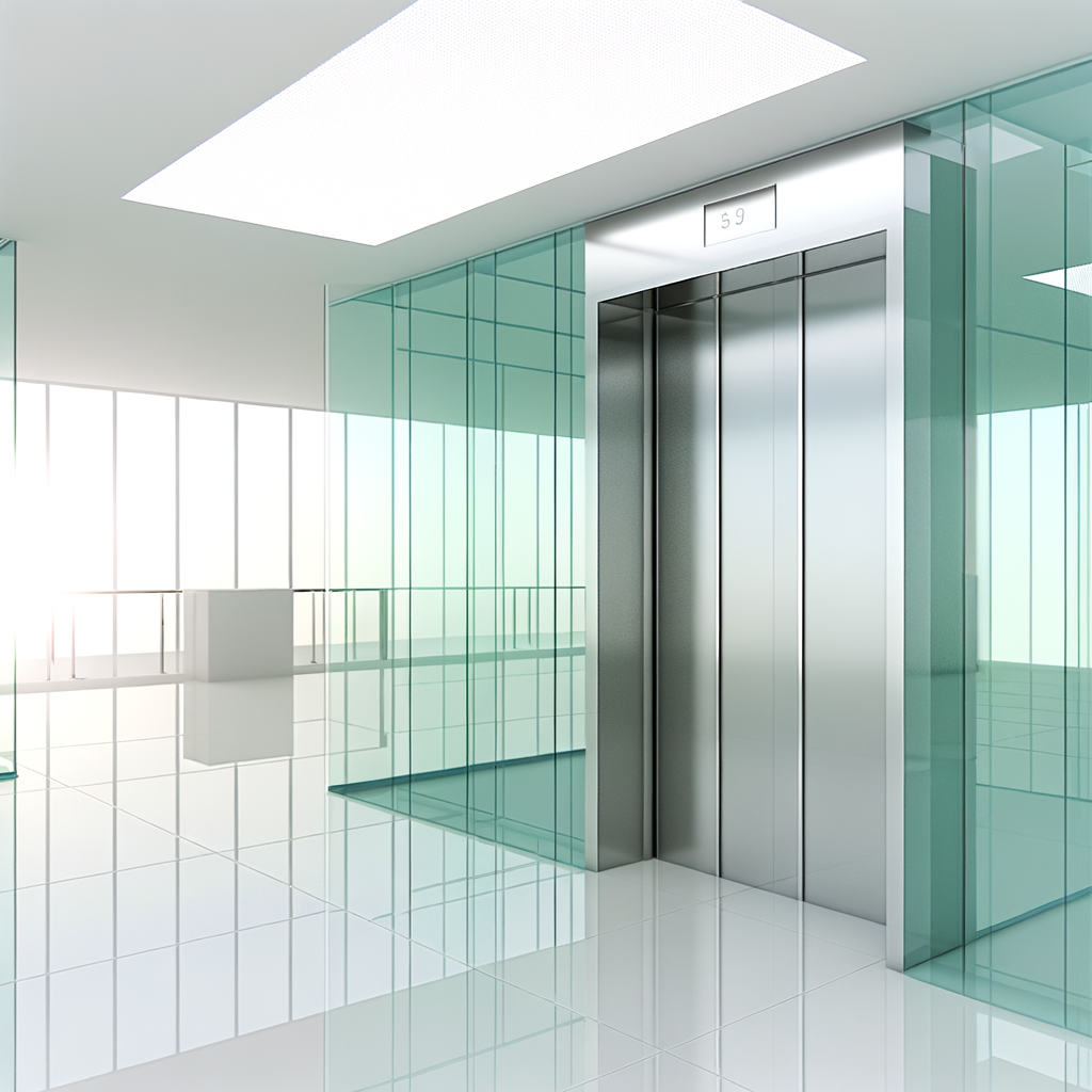 =Glass elevator doors with modern design.