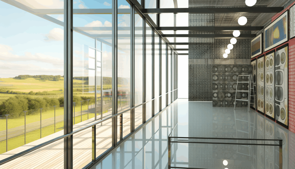 =Glass observation deck over urban landscape.