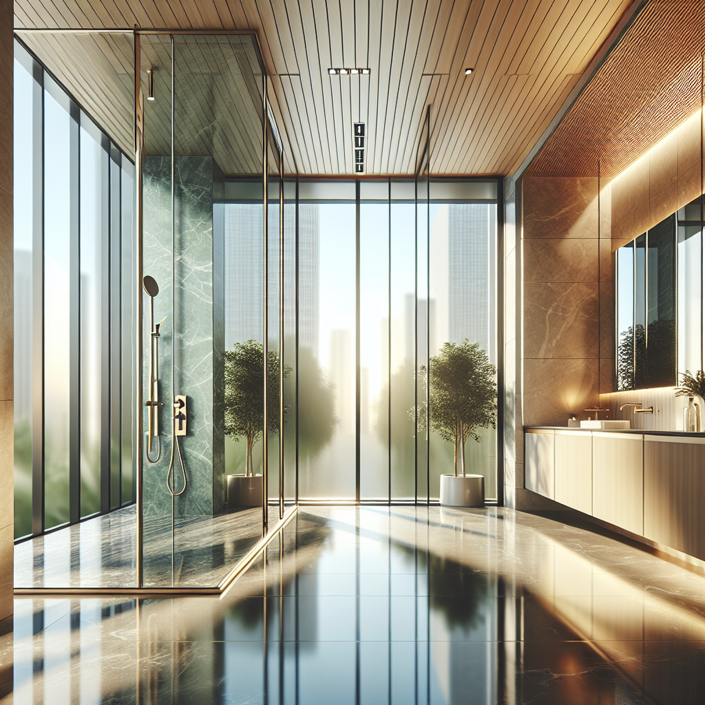 =Luxury glass shower door installation features modern shower door in Las Vegas.